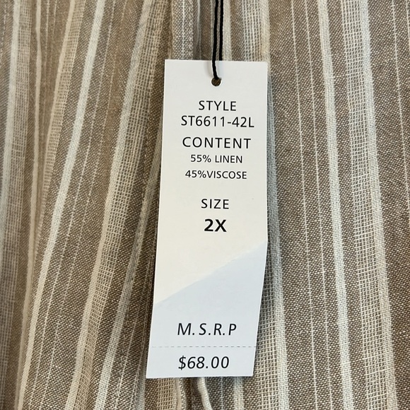 For Cynthia Women’s Size 2X Linen Blend Striped Pull On Pants Pockets Summer NWT - Picture 5 of 8